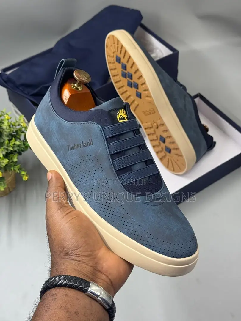 Classic Slip-on Comfort Sneakers - Navy Blue With Off-White Sole.