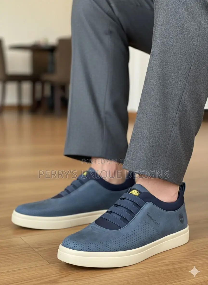 Classic Slip-on Comfort Sneakers - Navy Blue With Off-White Sole.