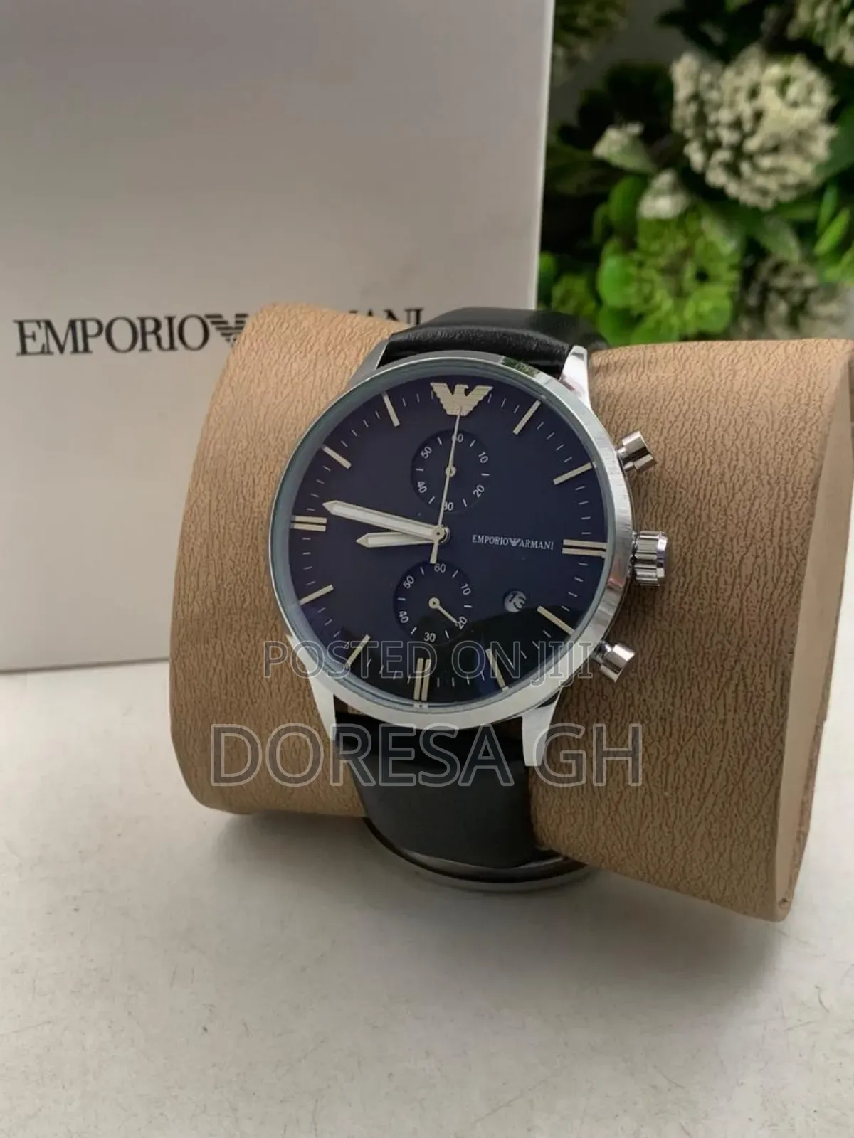 Armani Chronograph Leather Watch – Black Leather Strap Watch for Men
