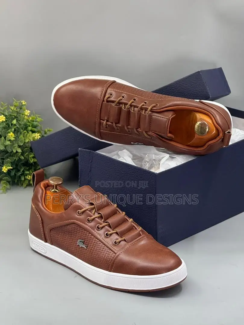 Luxe Leather Lace-Up Sneakers - Brown