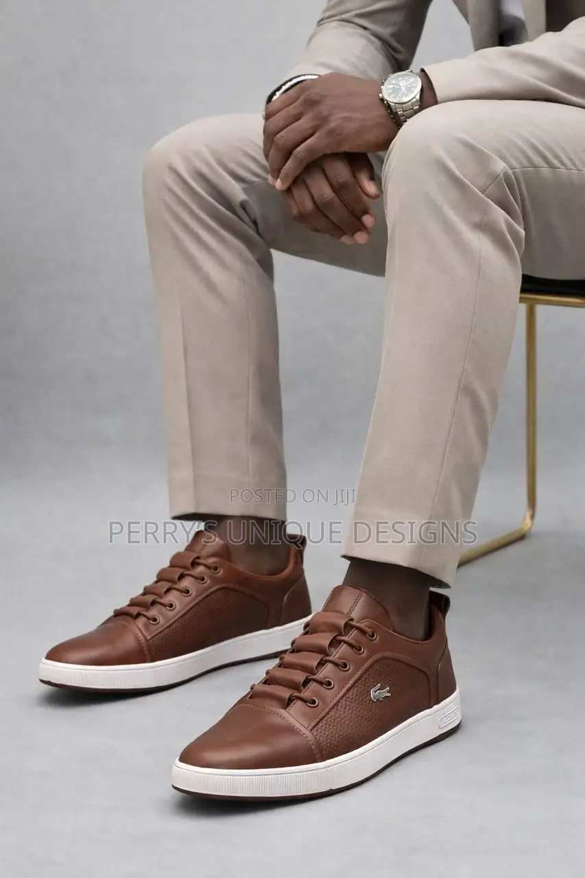 Luxe Leather Lace-Up Sneakers - Brown
