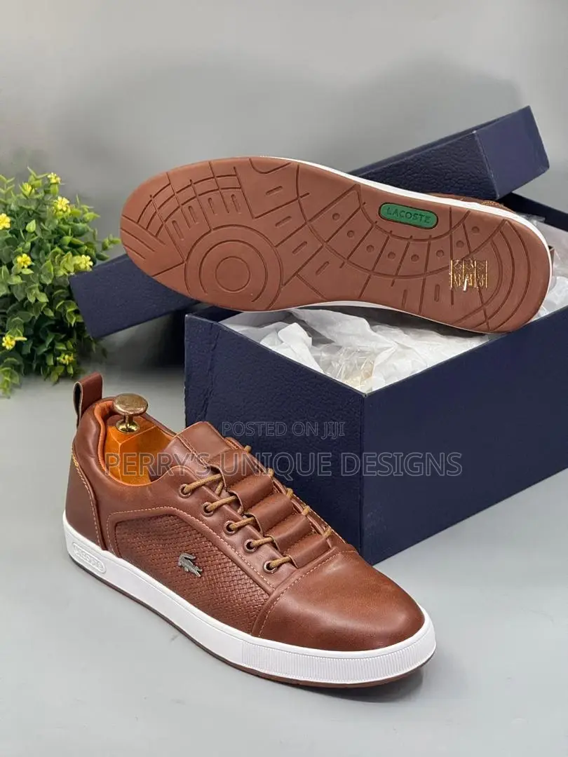 Luxe Leather Lace-Up Sneakers - Brown