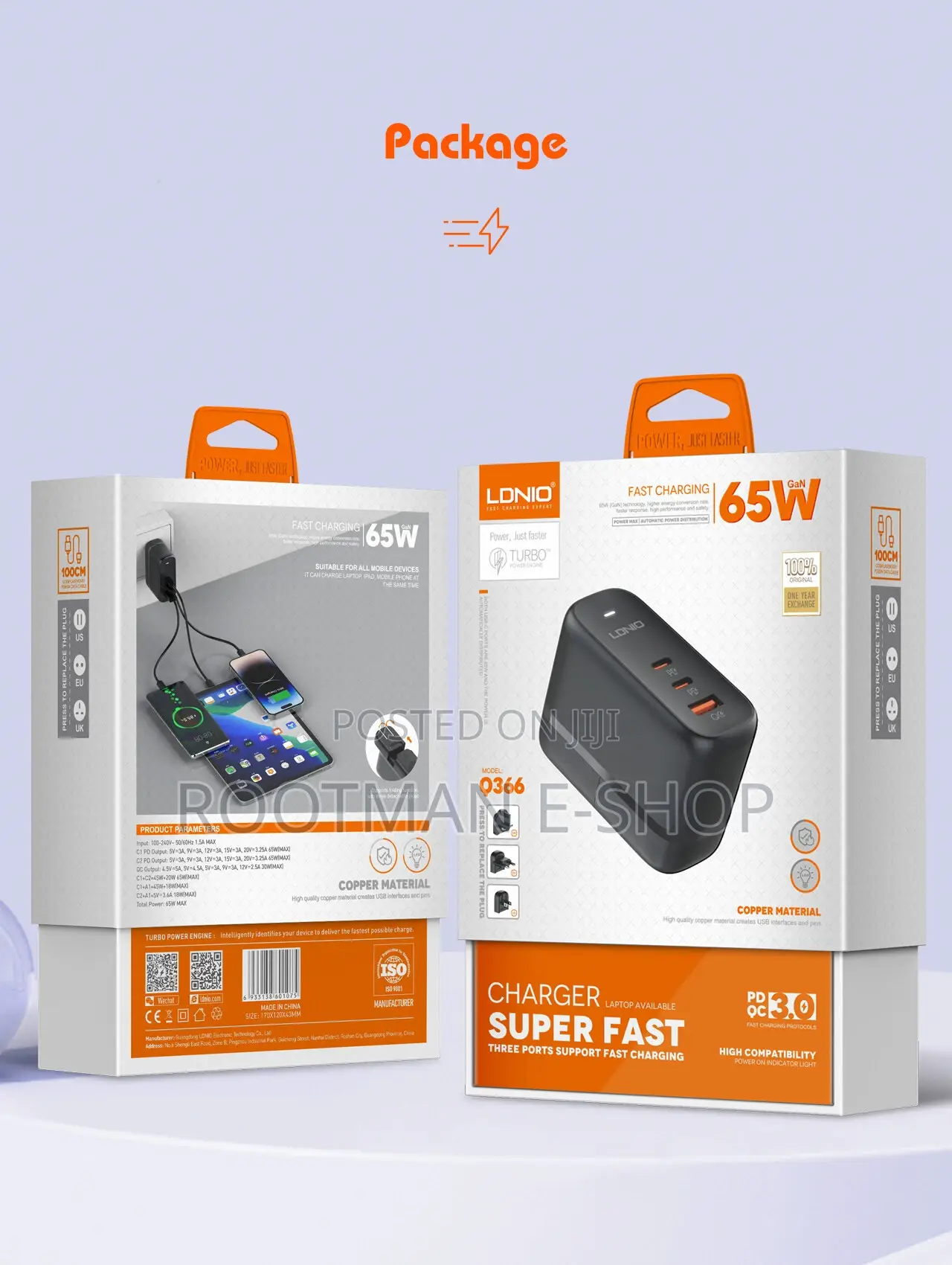 Ldnio 65w Gan Usb-C Wall Charger – 3-in-1 Fast Charger