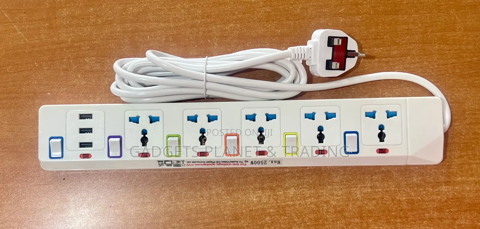 Mombasa Professional 5 Ports Extension Board With 3 Usb Ports - 2500w