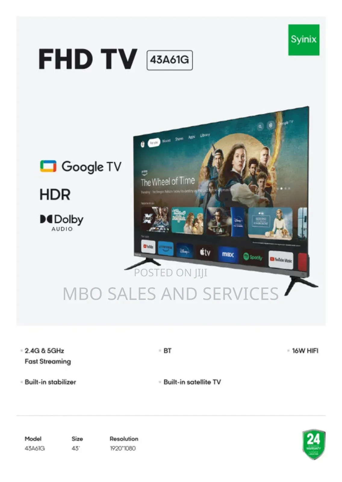 Syinix 43'' Frameless FHD Google Tv 43a61g