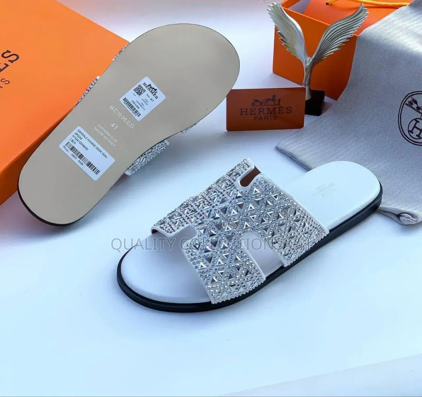 White Hermes Slippers