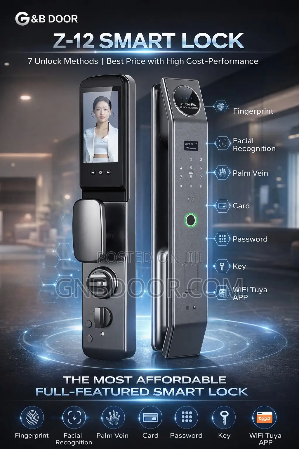 G B Smart Lock With Faceid Fingerprint Tuya App Digital Door Handle