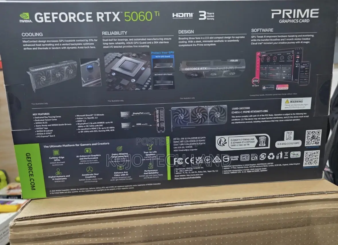Nvidia Asus Prime Geforce RTX 5060 Ti 8gb Gddr7 Graphics Card