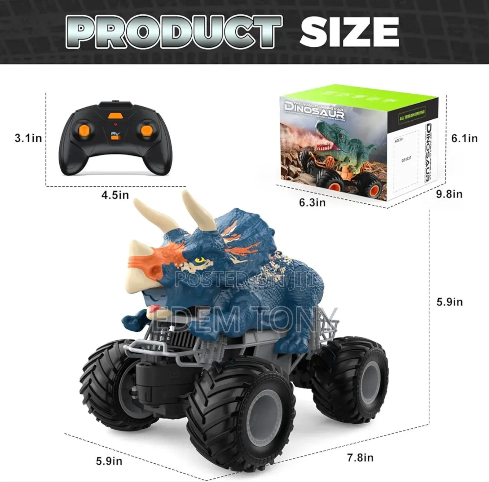 Blue Triceratops Remote Control Dinosaur Stunt Vehicle