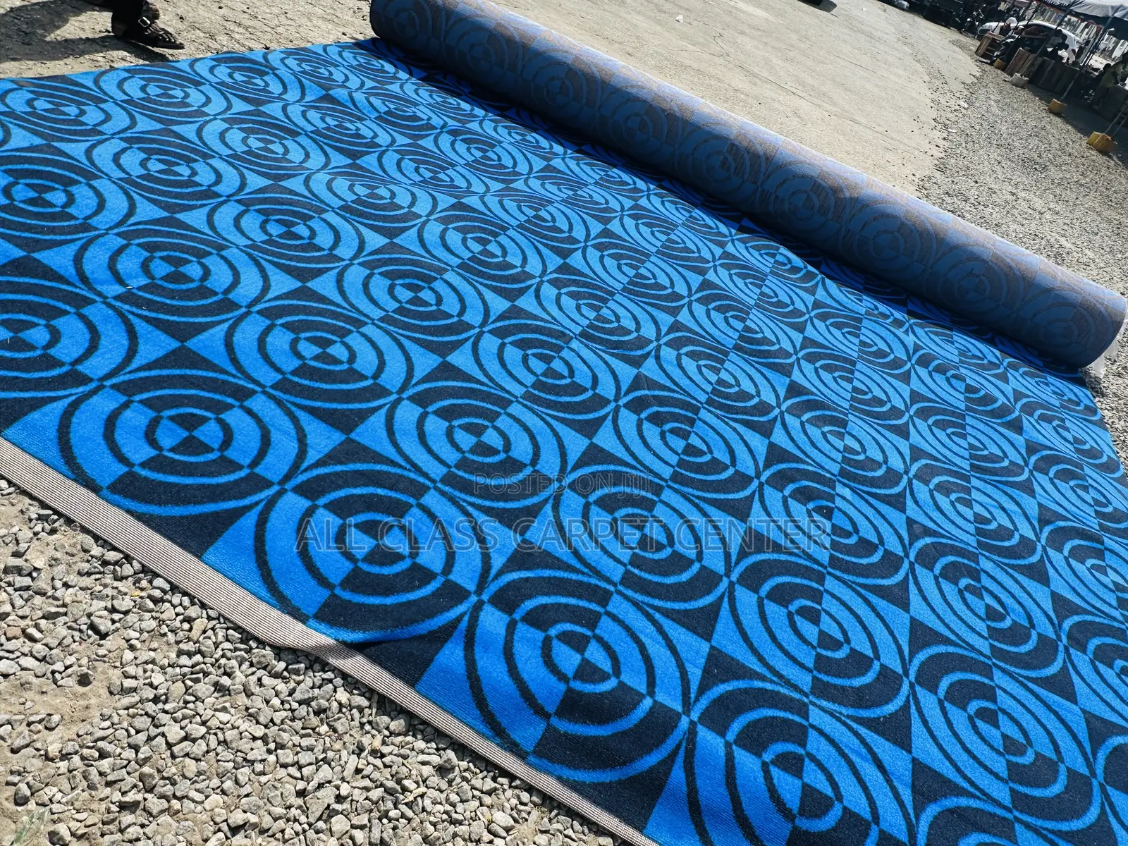 Blue With Black Design Fluffy Carpet