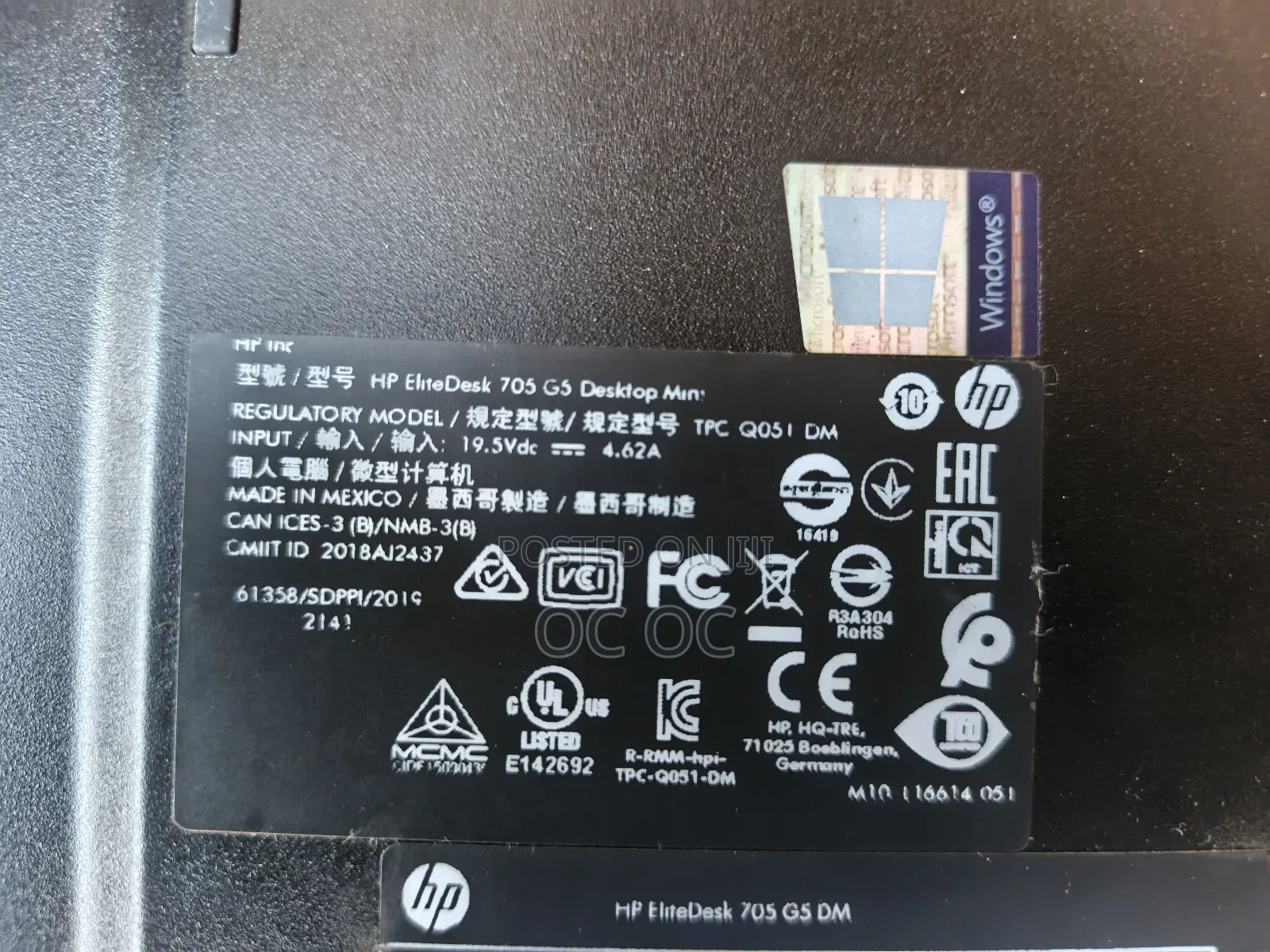 Desktop Computer HP EliteDesk 705 G3 16GB AMD Ryzen 5 SSD 512GB