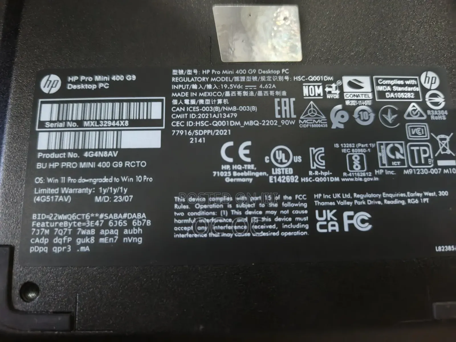 Desktop Computer HP Pro 400 G9 32GB Intel Core i7 SSD 512GB