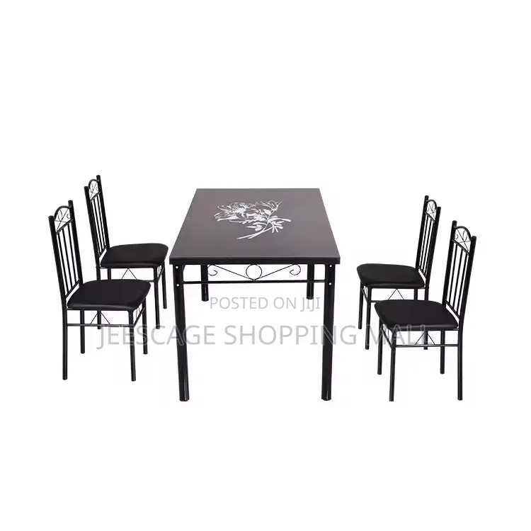 5-Piece Red / Black Glass Top Dining Set With 4 Black Metal Chairs