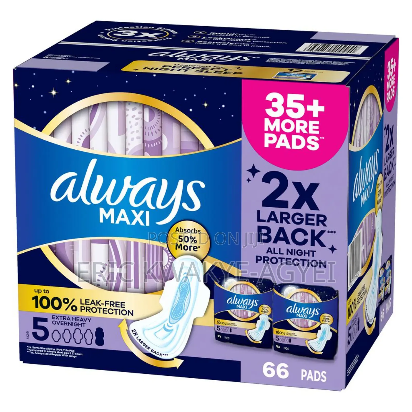 Always Maxi Nighttime Sanitary Pads With Wings Size 5 / 66 Units