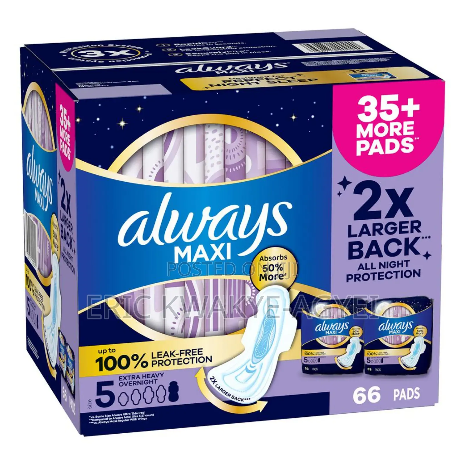 Always Maxi Nighttime Sanitary Pads With Wings Size 5 / 66 Units