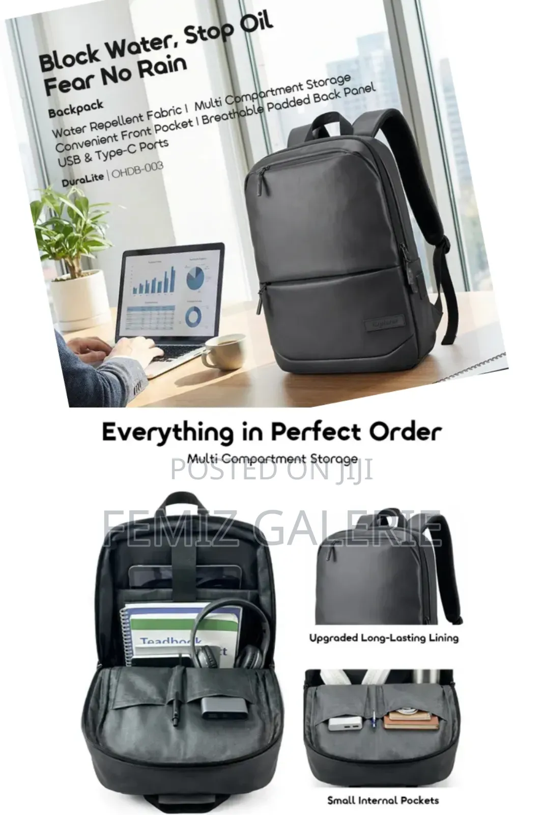 Oraimo Duralite Waterproof Spacious Charging Backpack