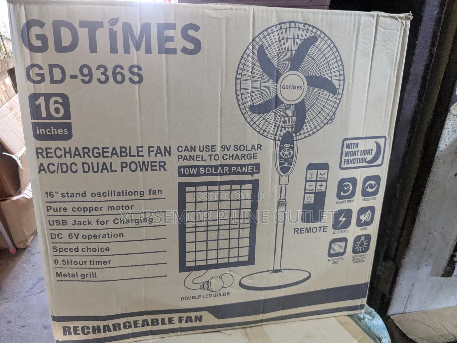 16 Inches Gd Time Solar Rechargeable Fan