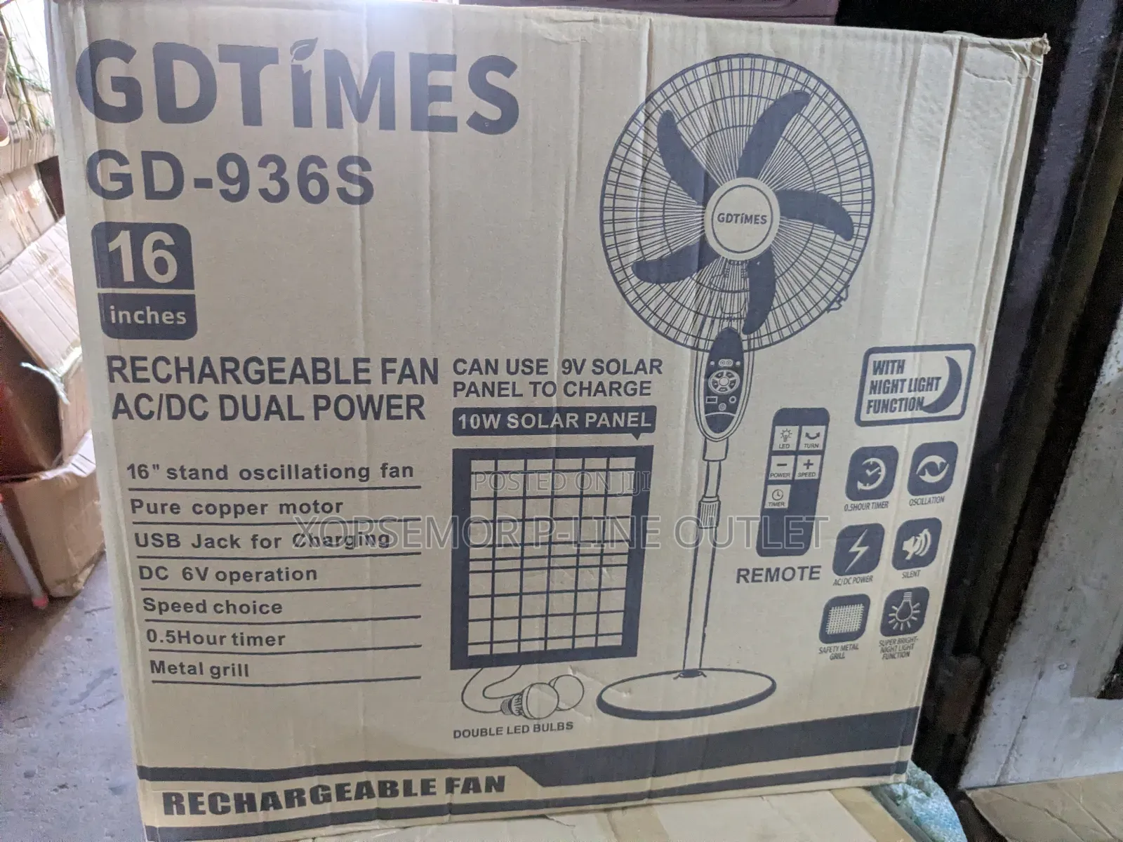 16 Inches Gd Time Solar Rechargeable Fan