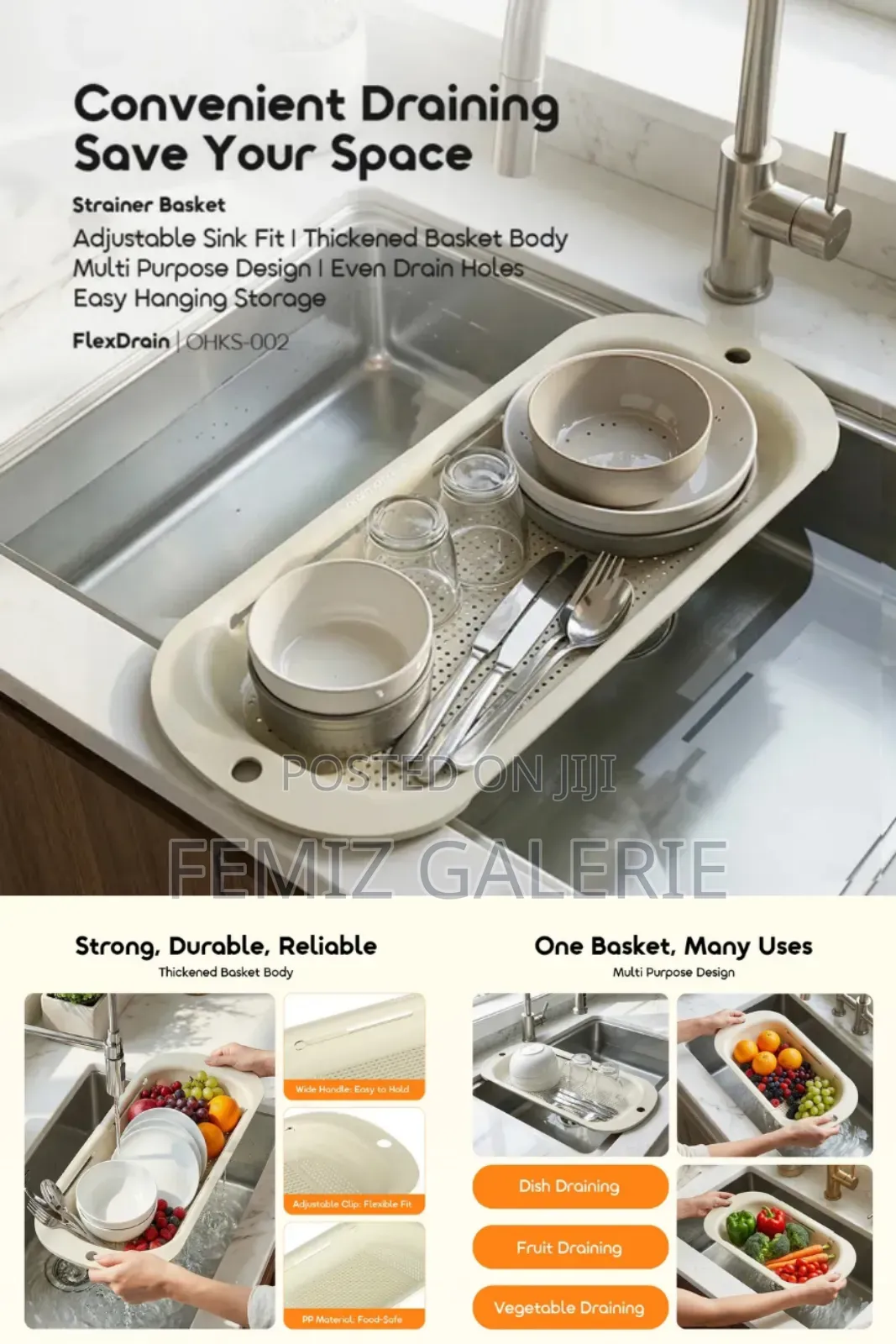 Oraimo Flexdrain Adjustable Thickened Strainer Basket
