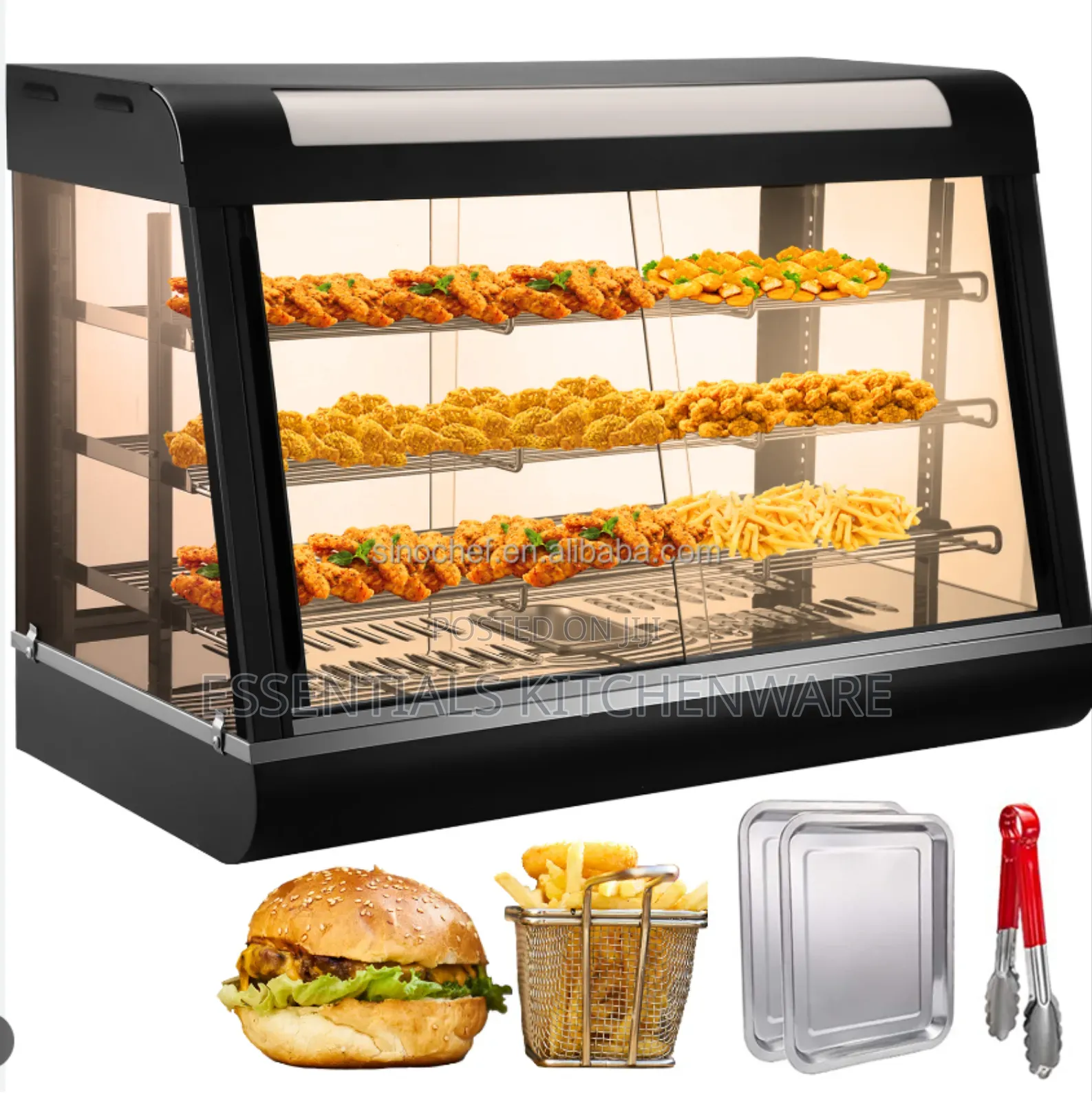 3pcs Curved Glass Food Warmer Display Showcase