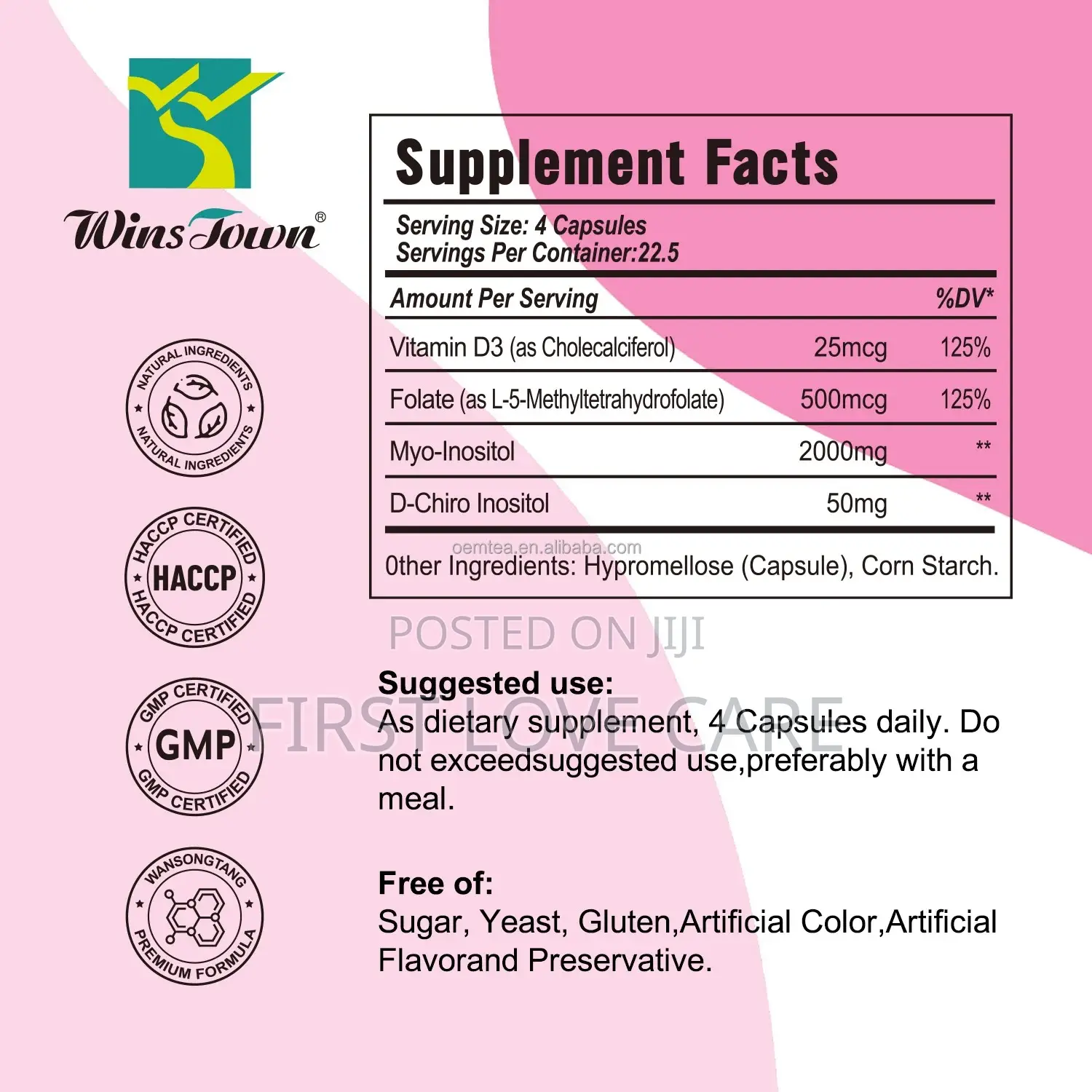 Wins Town Myo Inositol D-Chiro Inositol With MTHF Folate + Vit D3