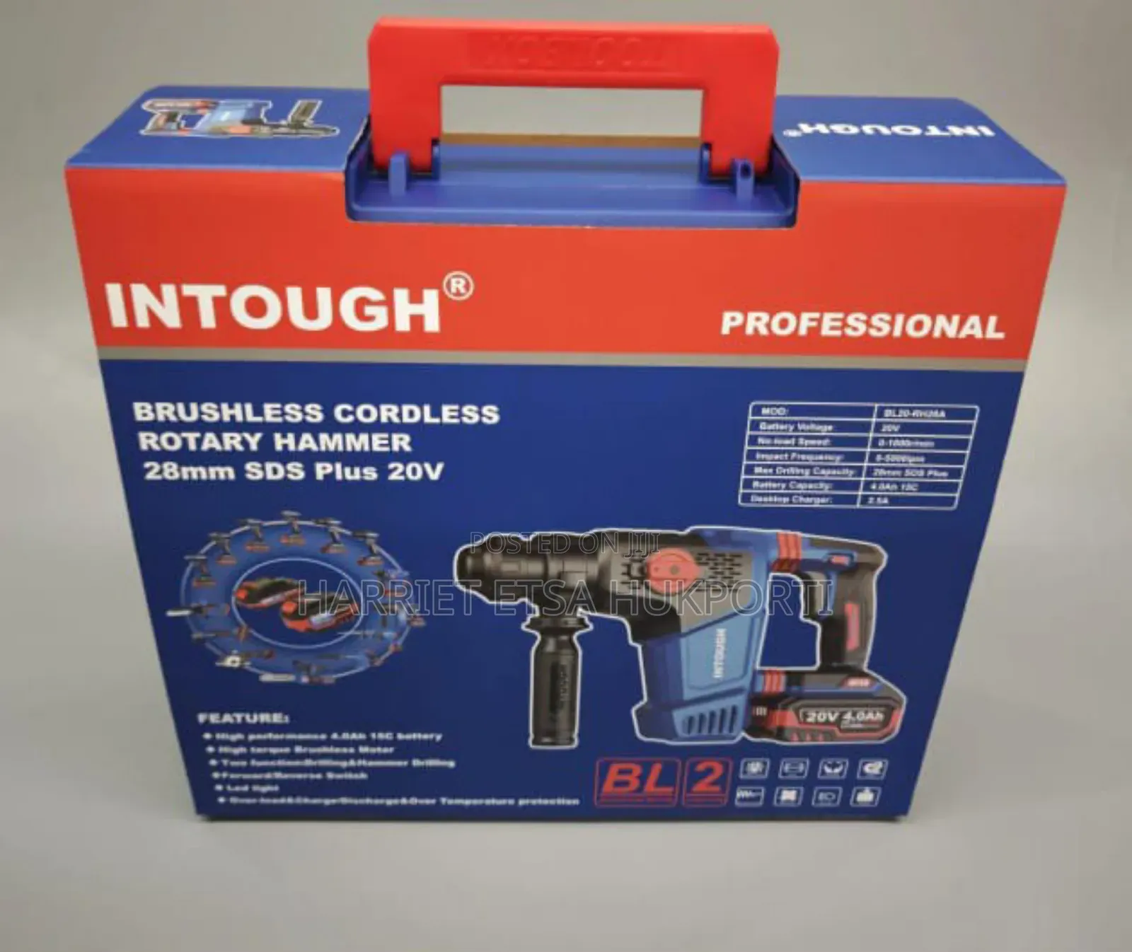 Brushless Cordless Rotary Hammer 28mm SDS Plus 20v From Italy (Two Bat
