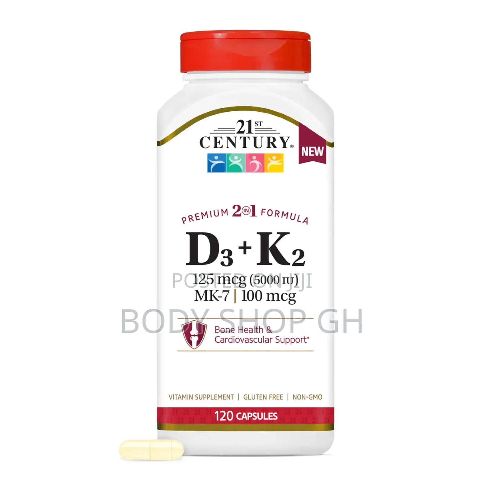 21st Century Vitamin D3 125 MCG + K-2 100 McG, (120 Count),