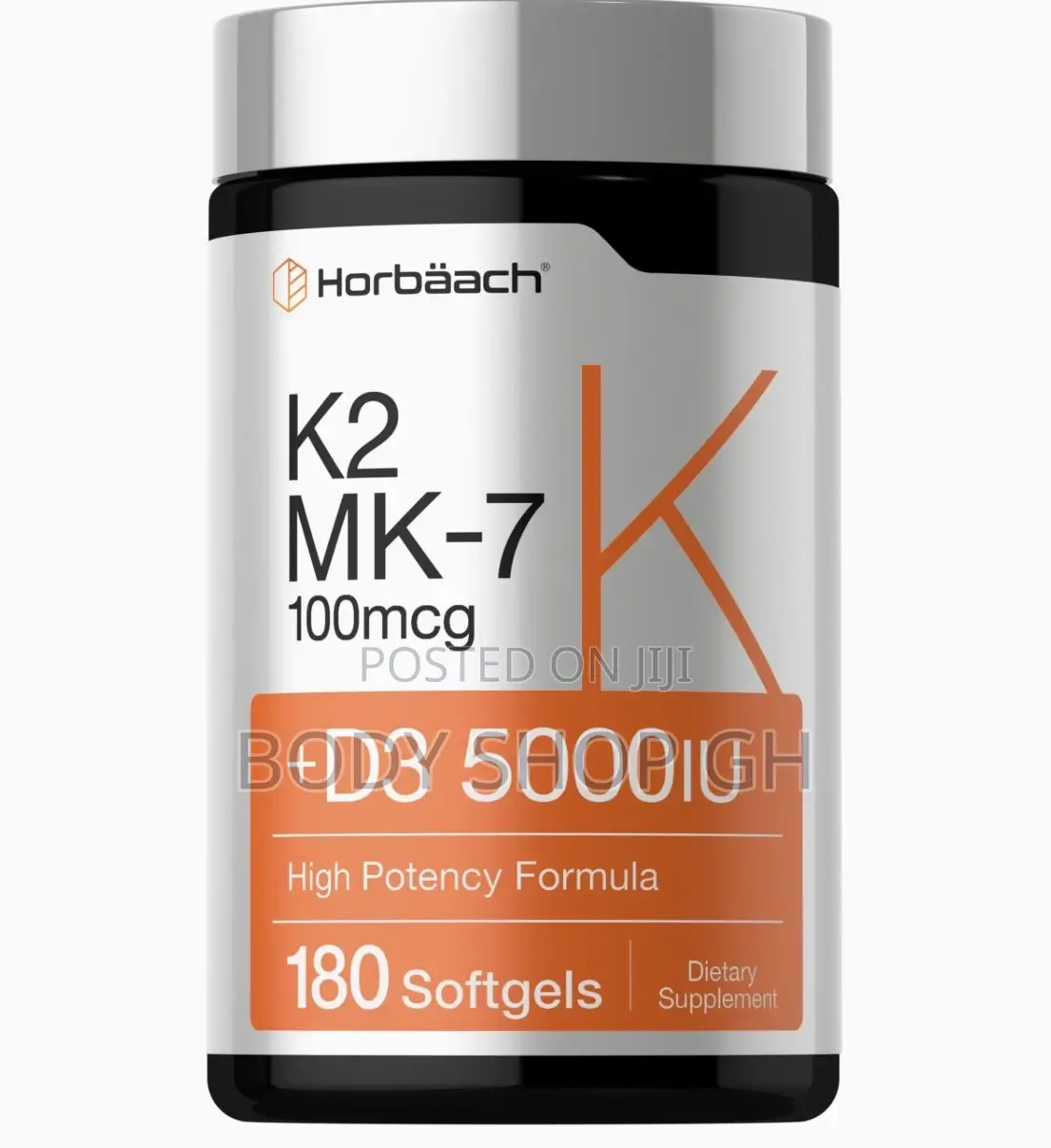 Horbäach Vitamin D3 + K-2 5000 Iu | 100mcg Mk-7 Complex | 180 Softgels