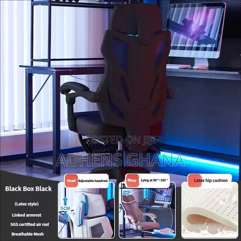 Ergonomic High-Back Office Chair With Retractable Footrest- Black