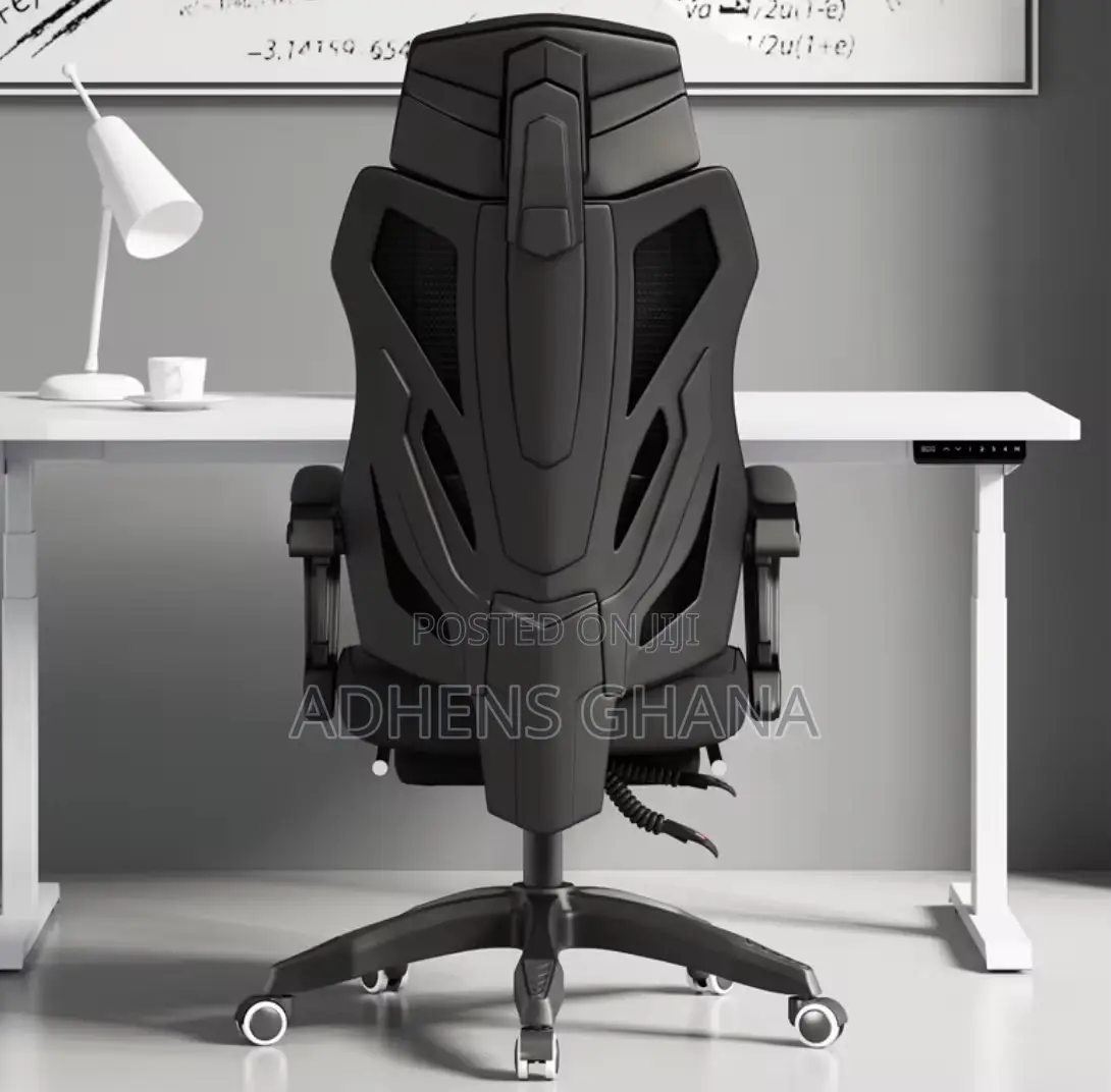 Ergonomic High-Back Office Chair With Retractable Footrest- Black