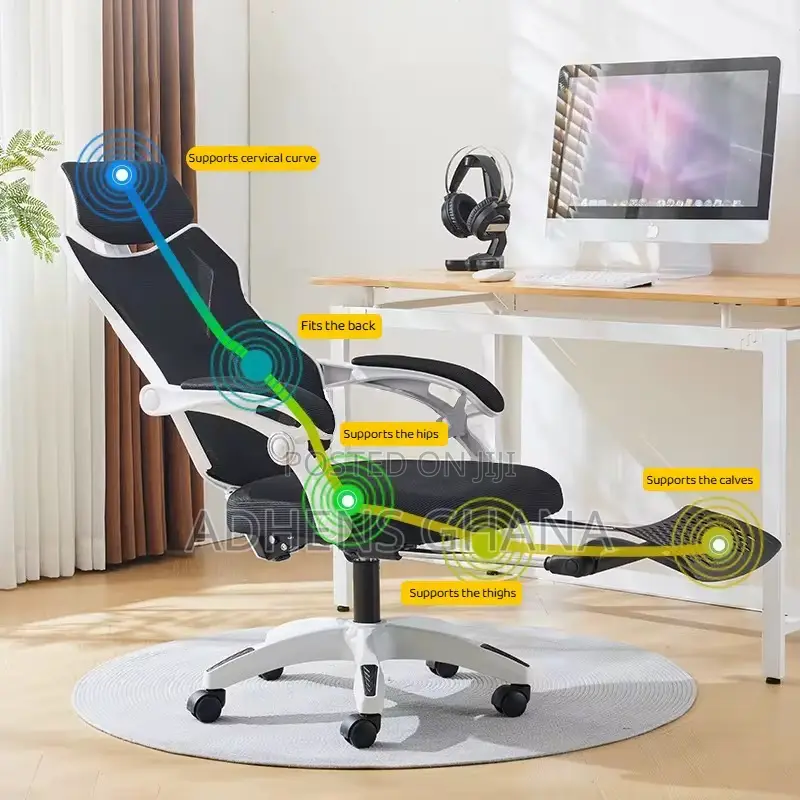 Ergonomic High-Back Office Chair With Retractable Footrest- Black