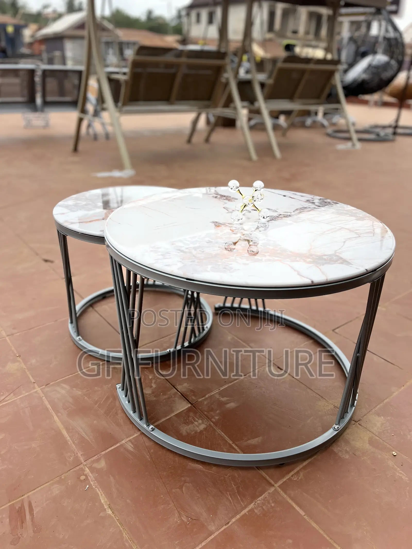 Modern 2-in-1 Black Marble Nesting Coffee Table Set