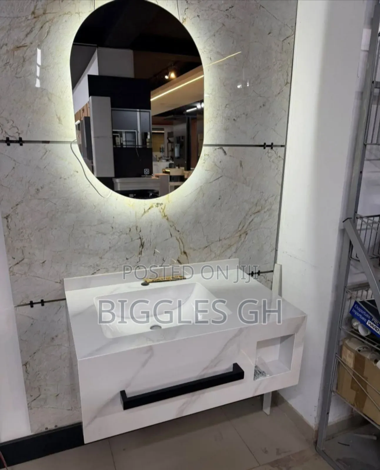 Vanity Cabinet Marble Basin With Led Mirror