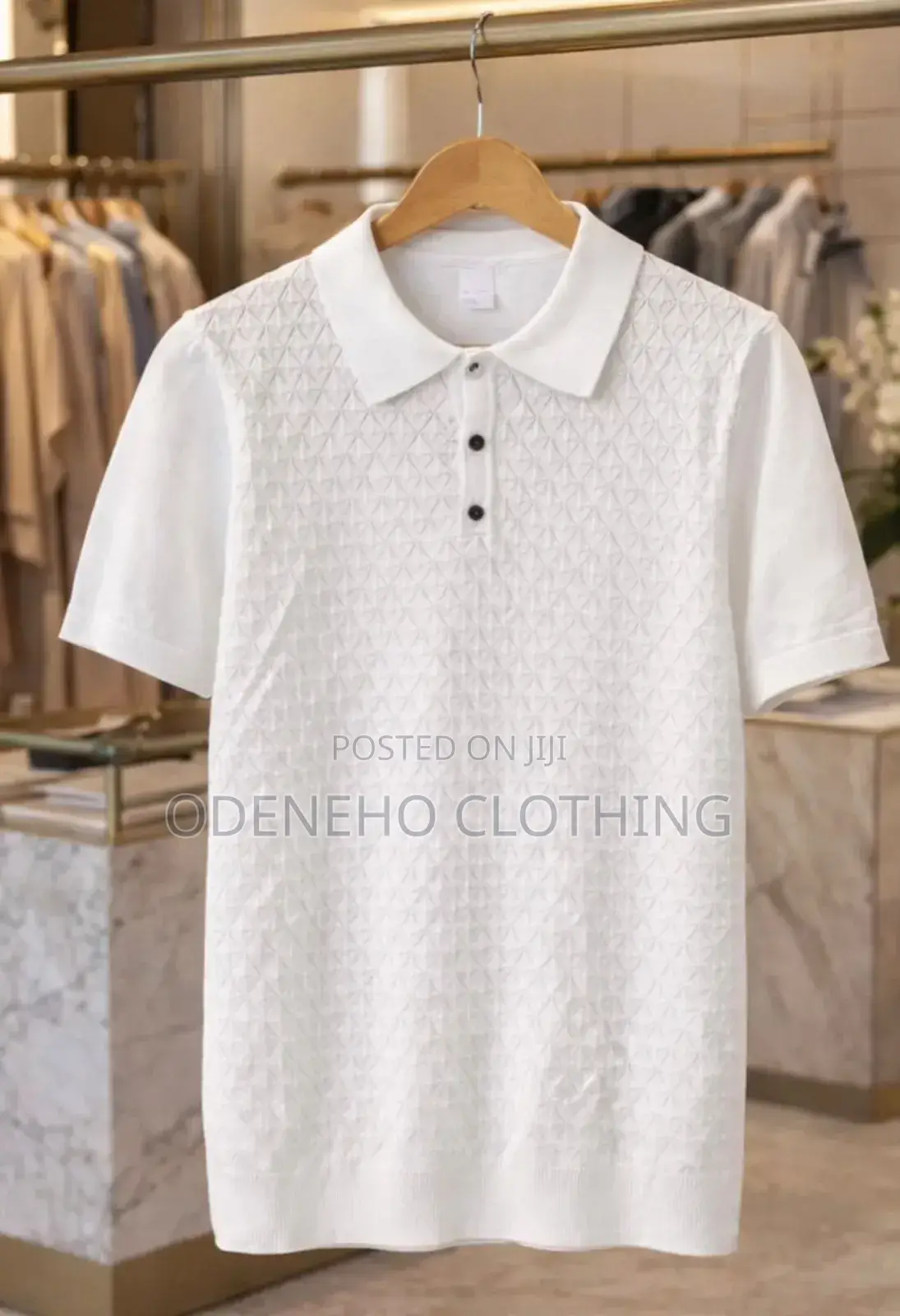Plain White Knitted Polo Shirt