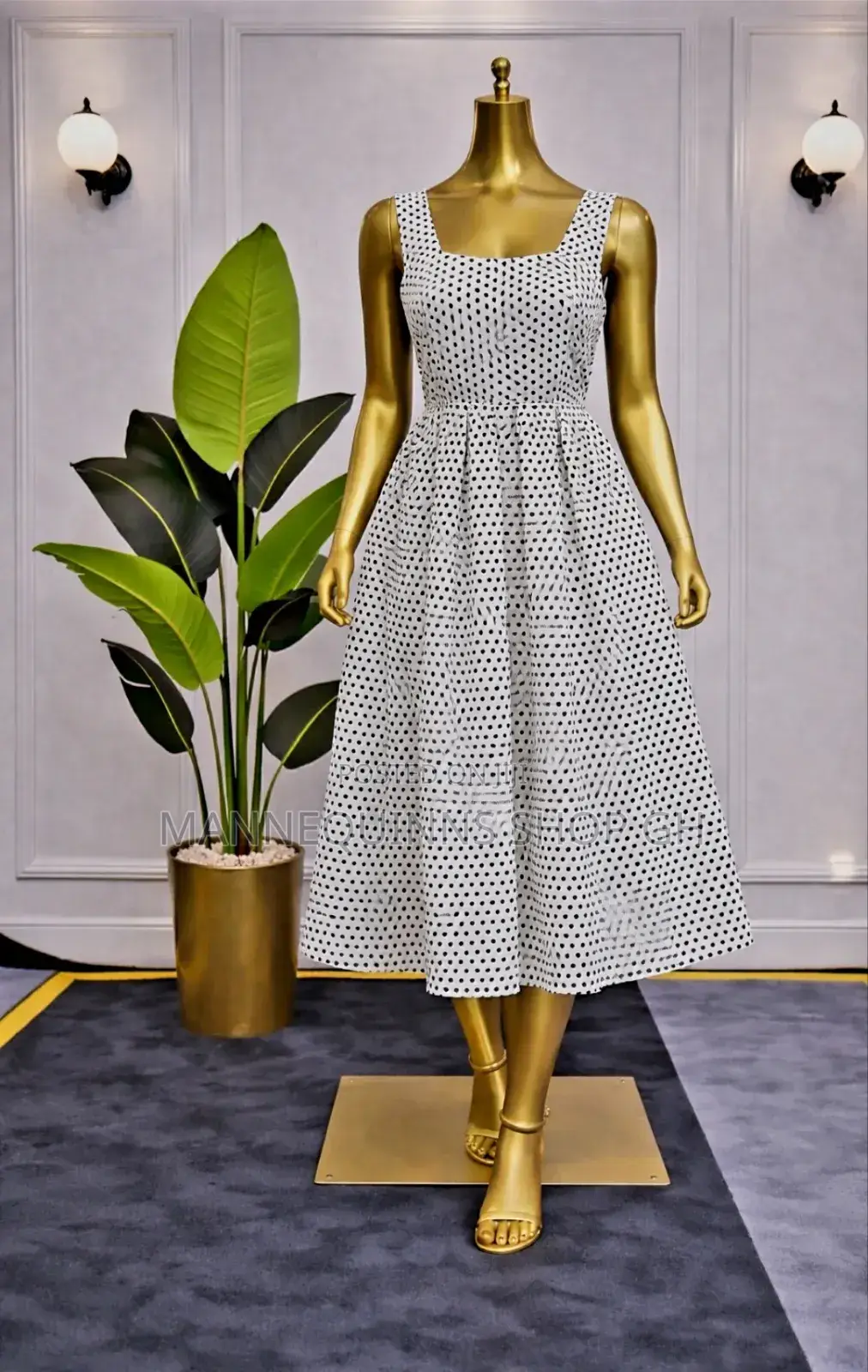 Polka Dot Pleated Dress Available in Sizes .