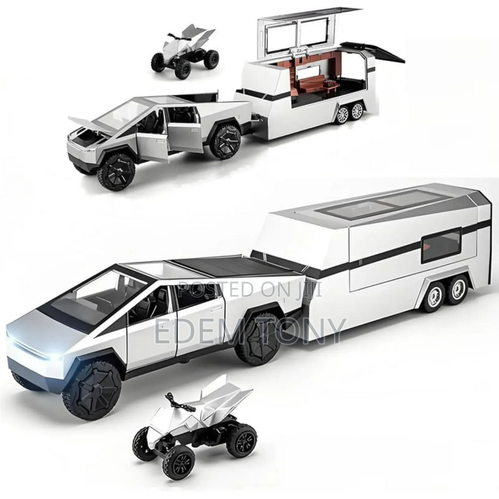 Tesla Cybertruck Die-Cast Toy Set Trailer, Charging Pile