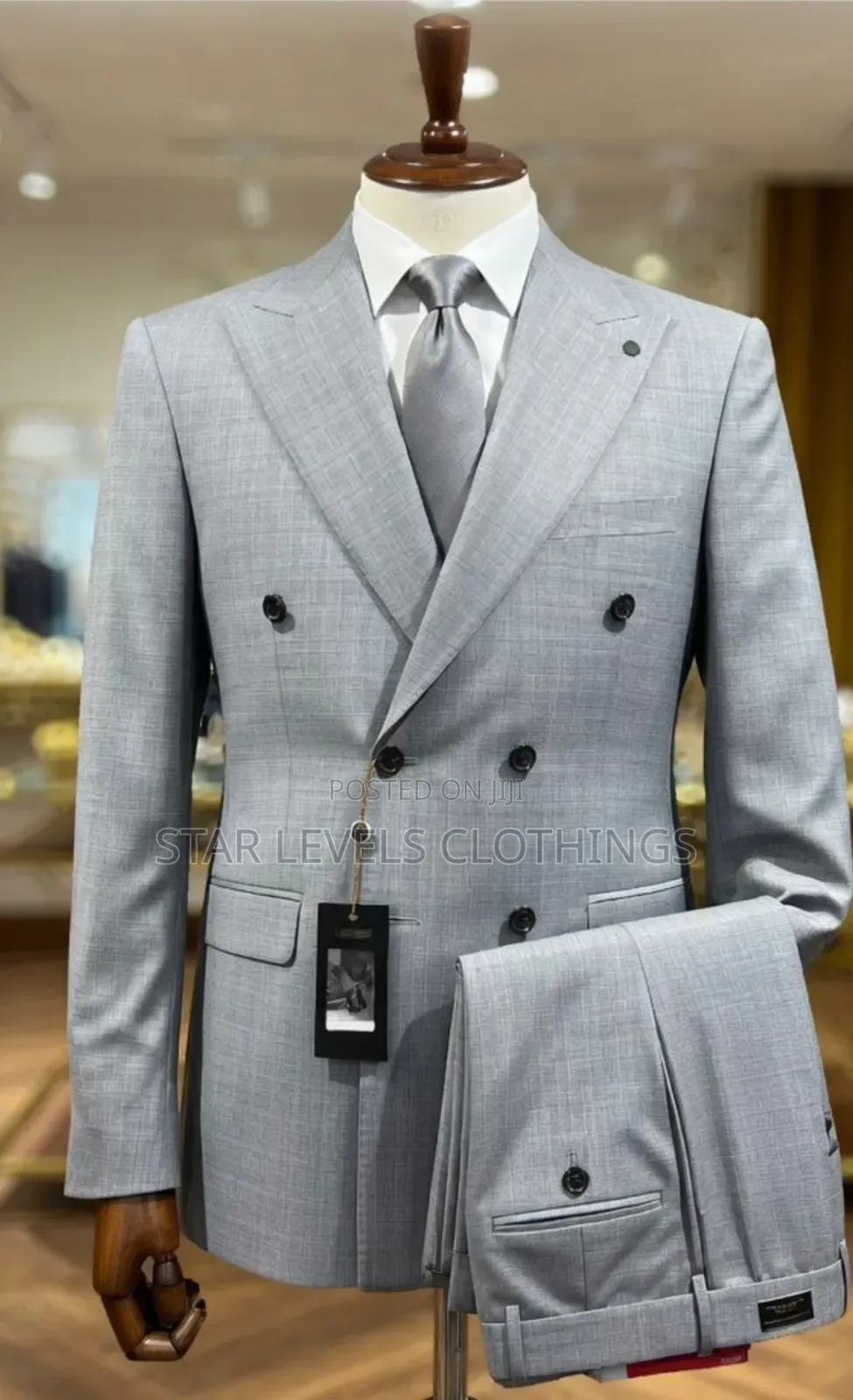 Black and Gray Double Breasted Suit for Men (Quality Texture)