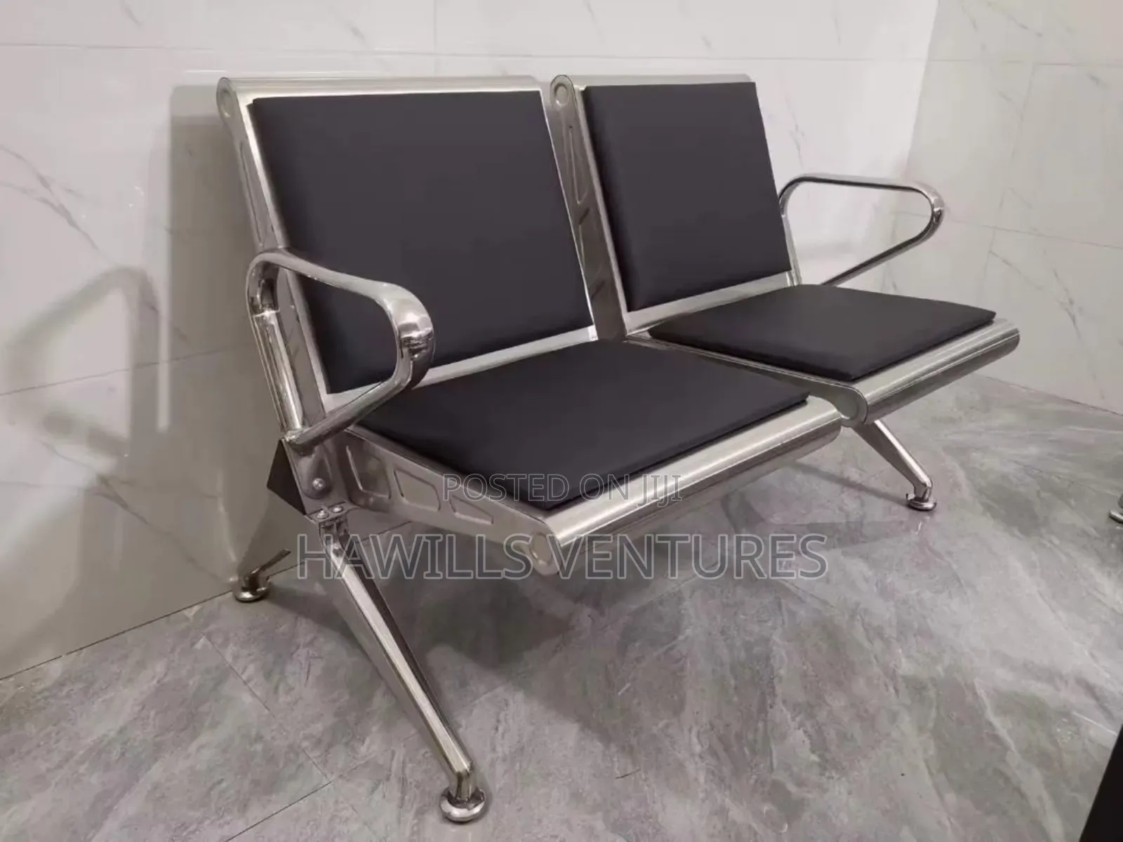 Two-Seater Office Waiting Room Chair With Leather Seat.