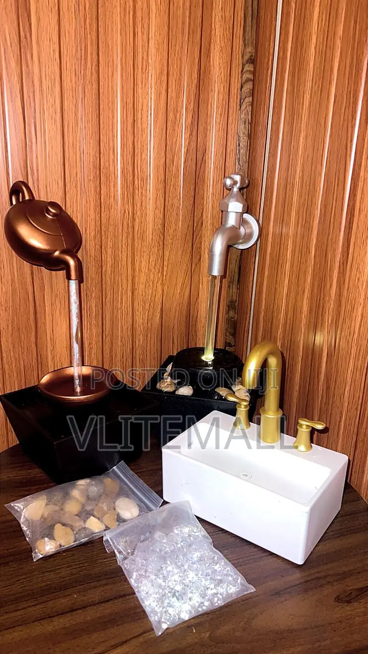 Flowing Tap Desktop Fountain With Natural River Stones and Led Ligh