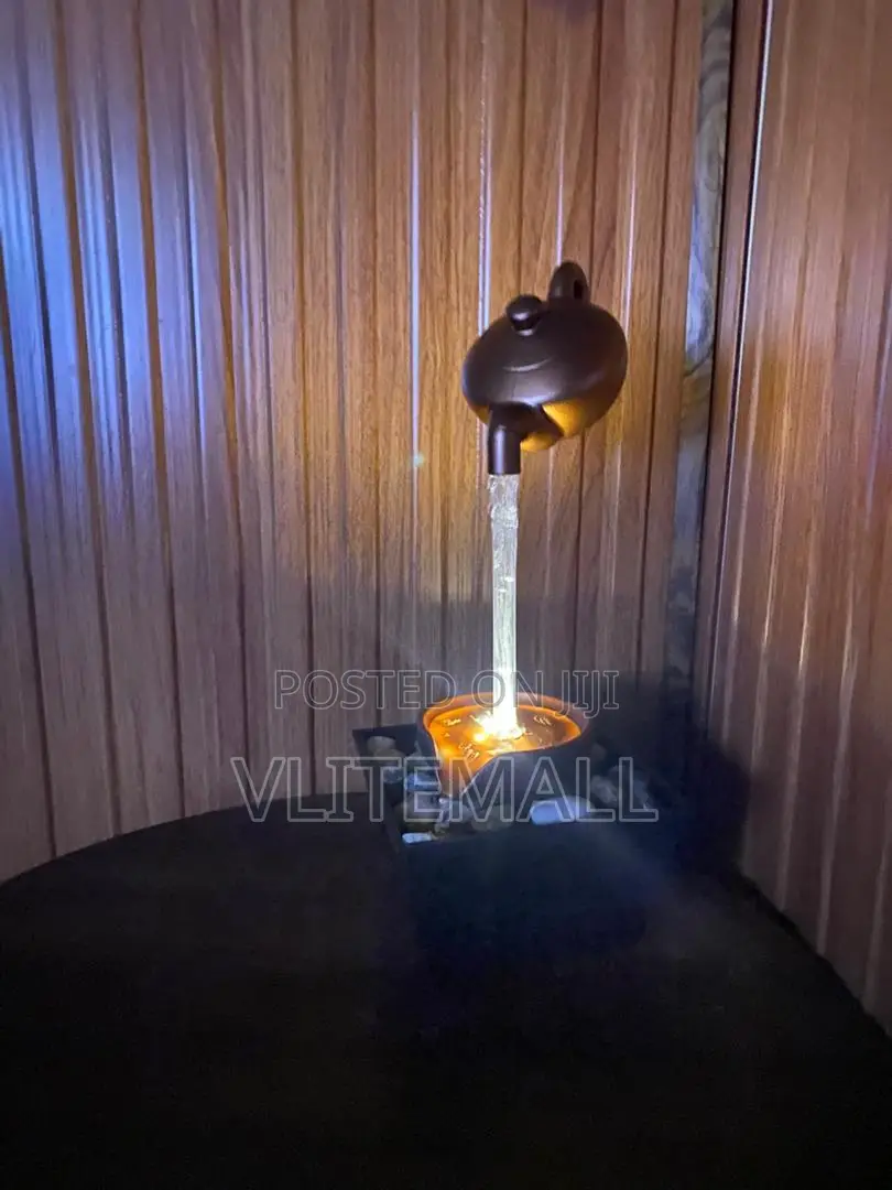 Indoor Teapot-Themed Tabletop Water Fountain Featuring Led Lighting.