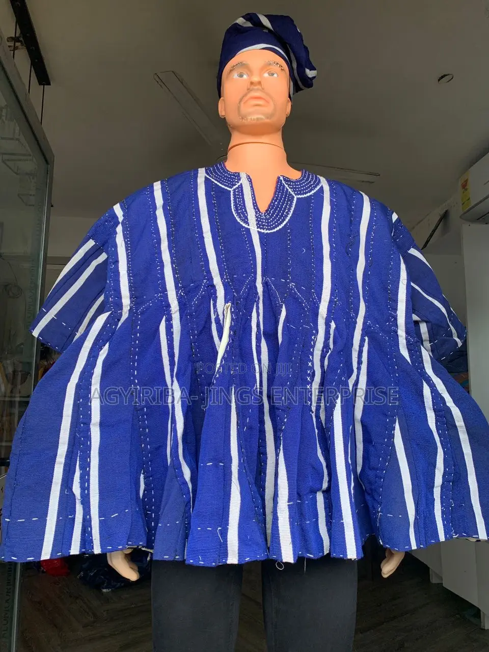 White and Blue Strips Men Smock