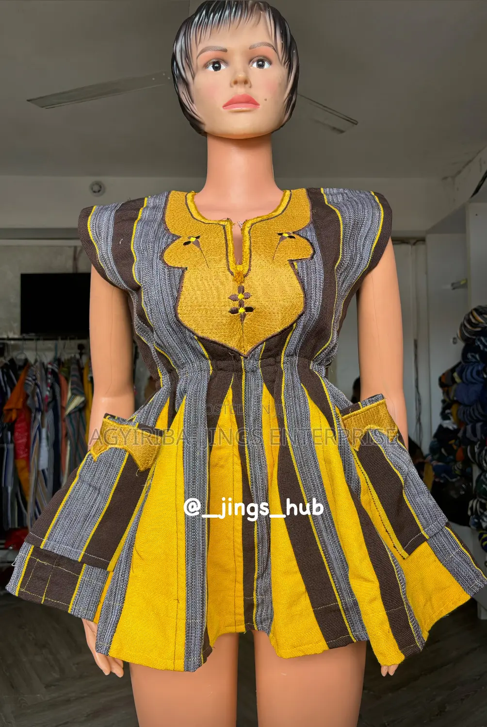 Ladies Smock Top in Yellow and Brown