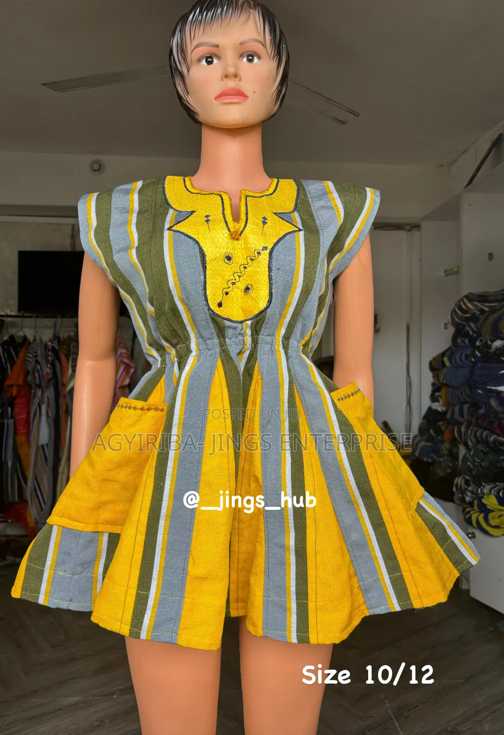 Ladies Smock Top in Yellow and Brown