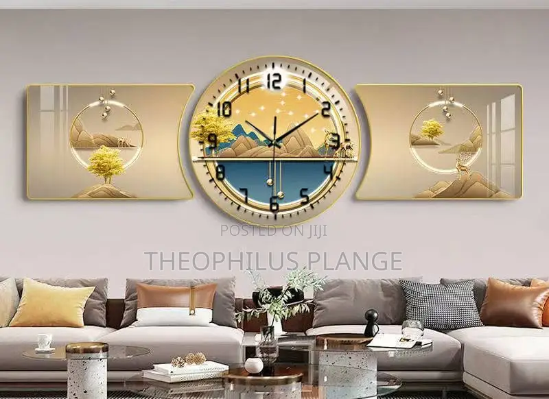 3 in 1 Modern Wall Clock/ 2 Shaped Decor Clock .