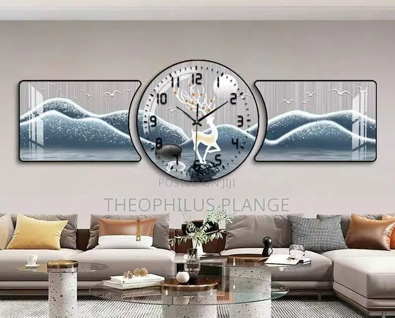 3 in 1 Modern Wall Clock/ 2 Shaped Decor Clock .