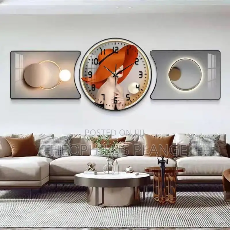 3 in 1 Modern Wall Clock/ 2 Shaped Decor Clock .