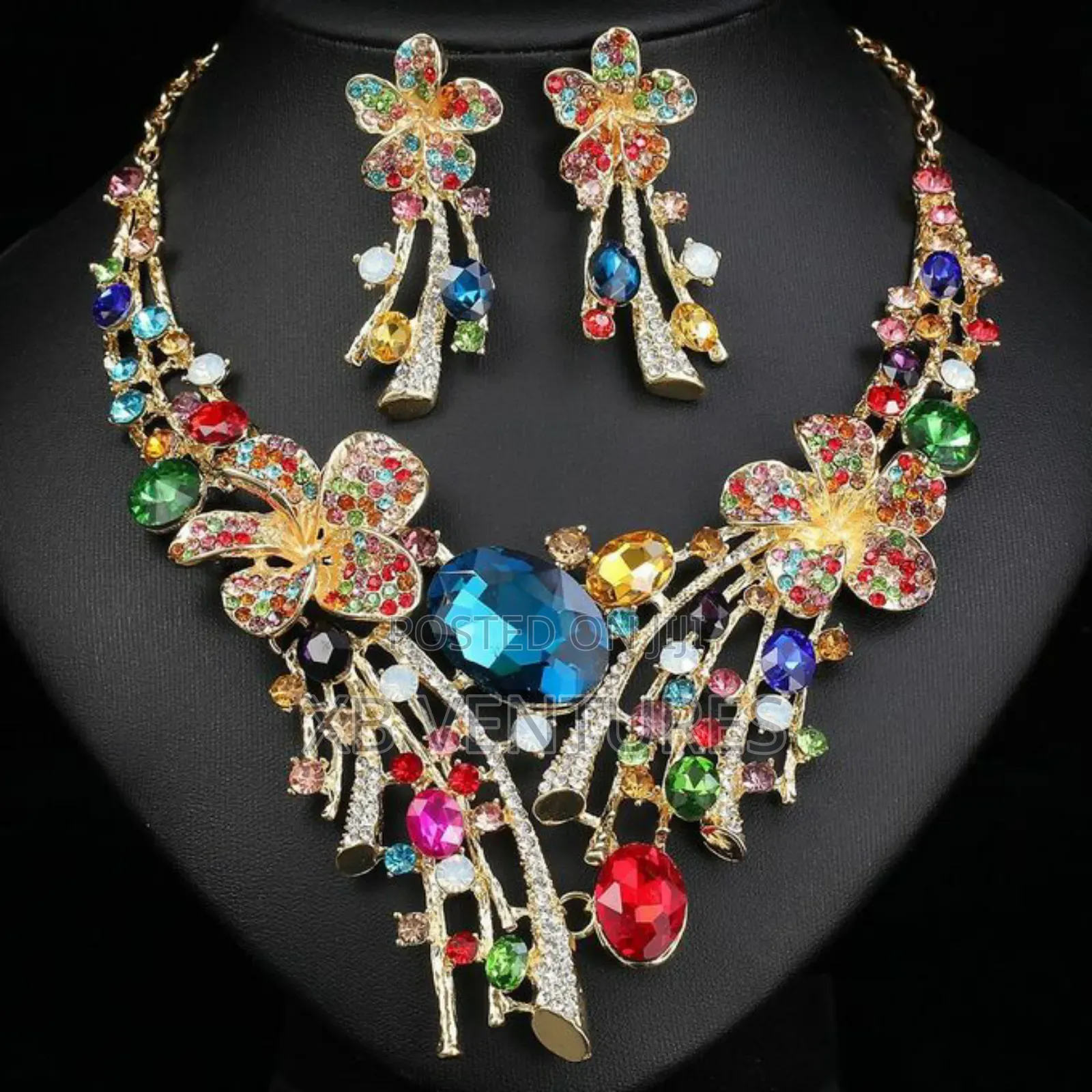 Flower Necklace Earrings Jewelry Set Bridal Banquet