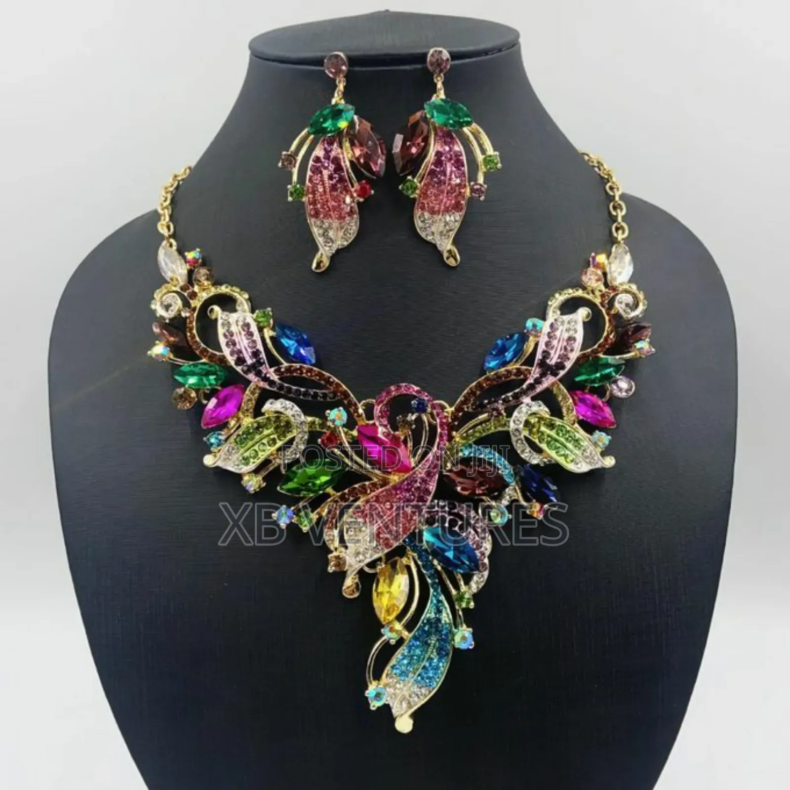Flower Necklace Earrings Jewelry Set Bridal Banquet