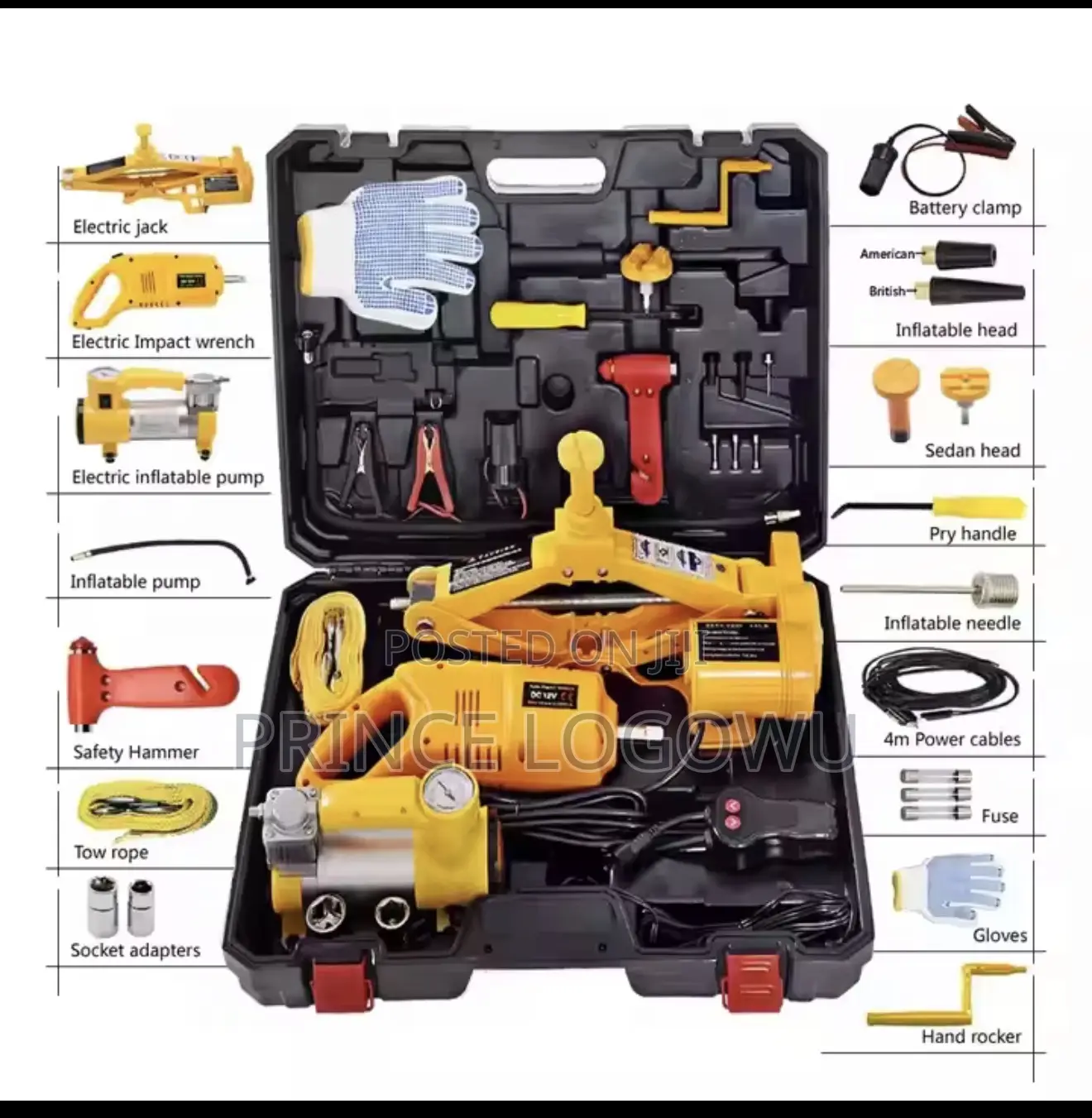 • 7-in-1 Electric Car Jack Kit (3 Ton) – Lift, Inflate Repair Easily
