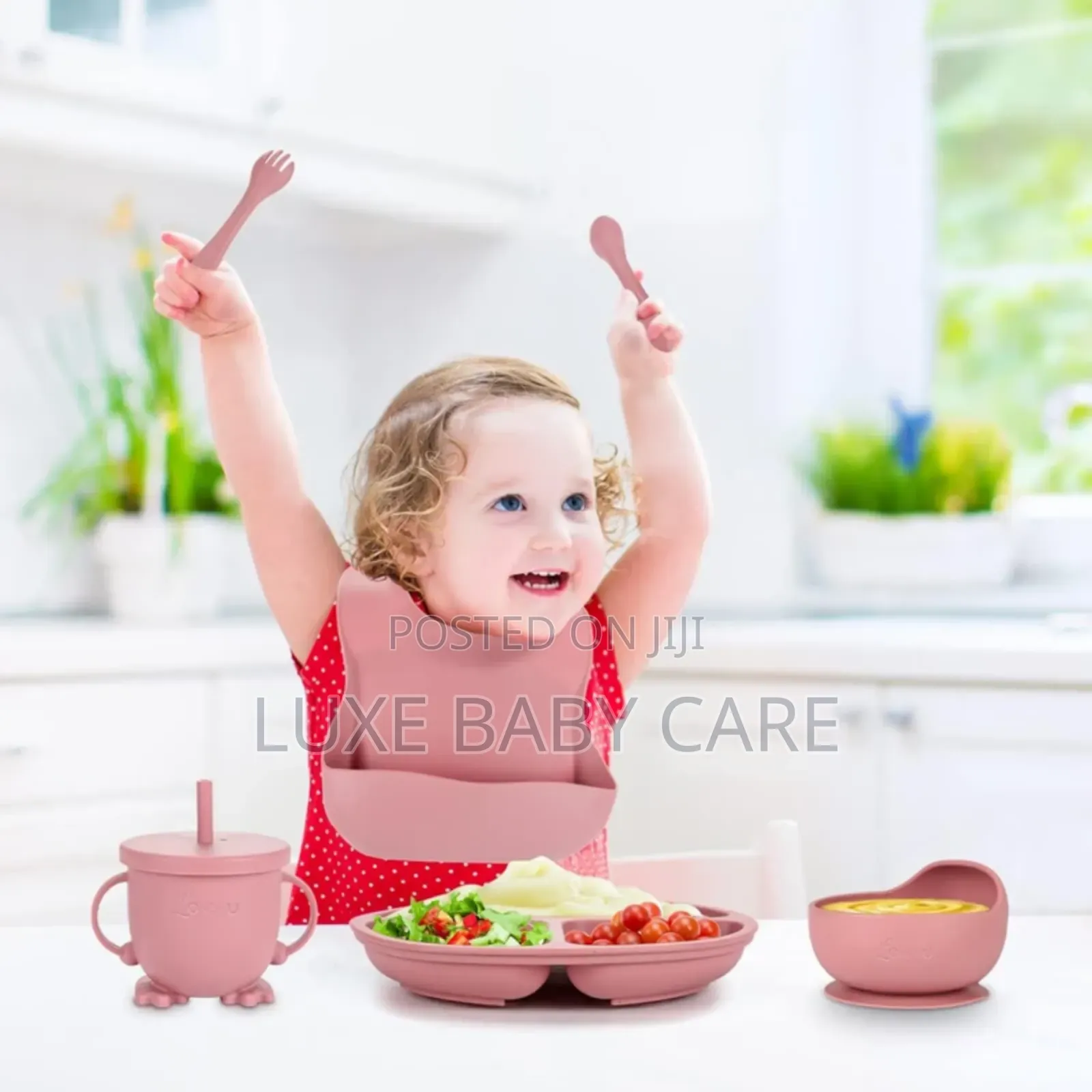 Silicone Suction Plate, Bowls, Bibs, Cup With Straw, Spoon, and Fork